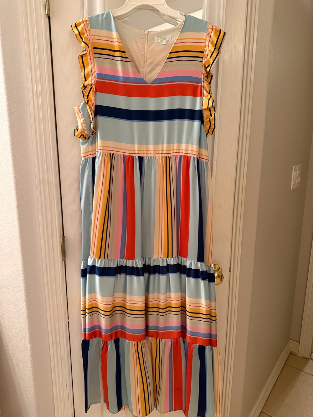 Jade Multicolor Striped Maxi Dress - Blue, Red, Yellow, Pink, Cream